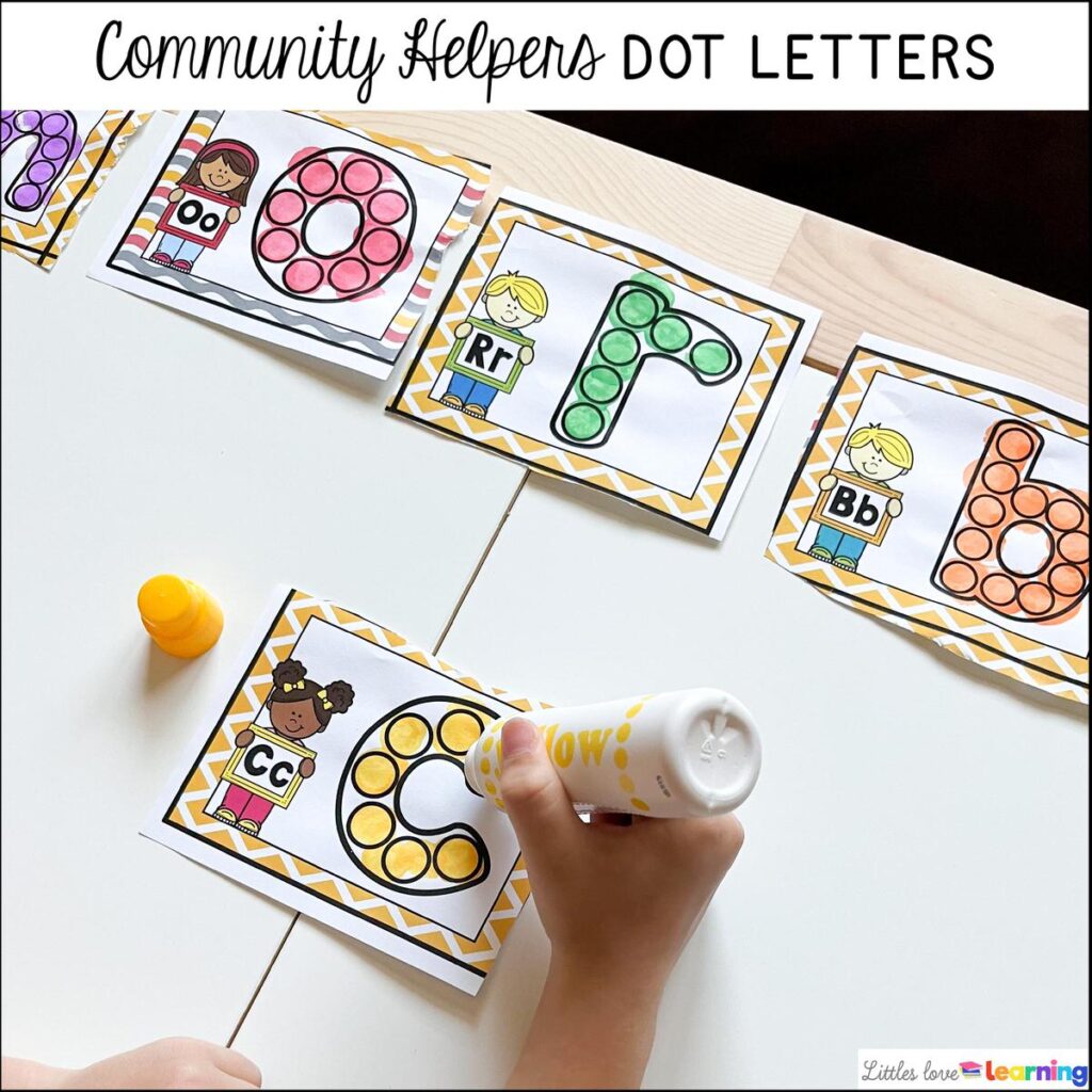 Preschool community helpers dot letters activity 