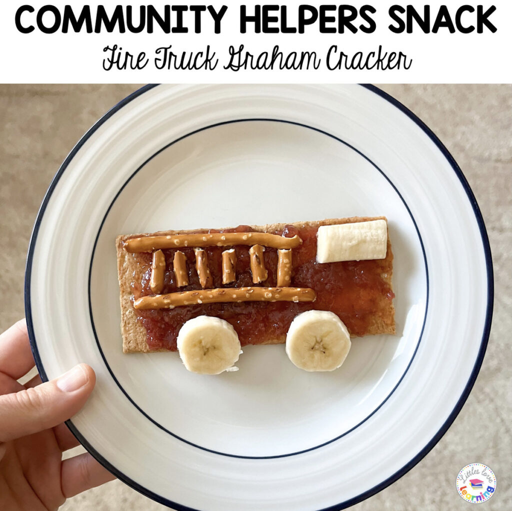 Community Helpers snack for preschool, pre-k, and kindergarten: Fire Truck Graham Cracker 