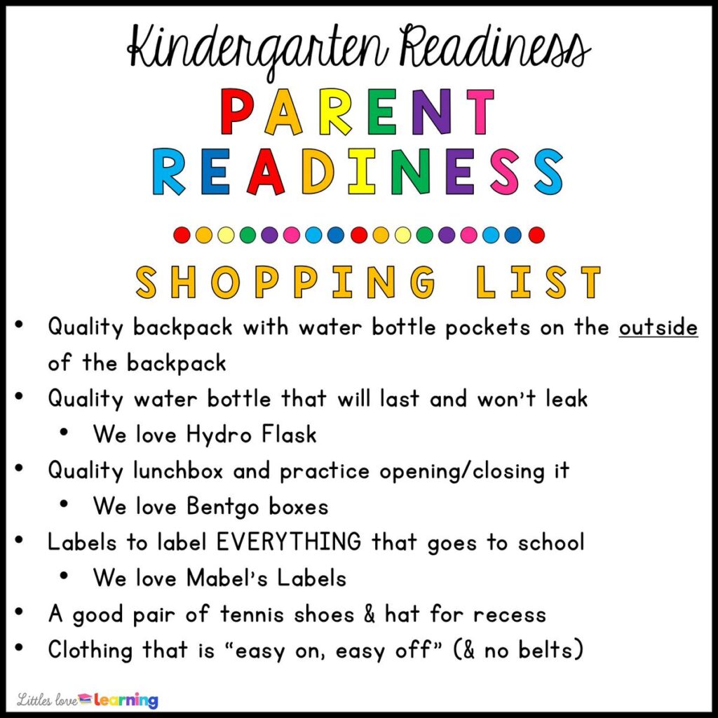 Parent Readiness Tips for Kindergarten Readiness: Shopping List