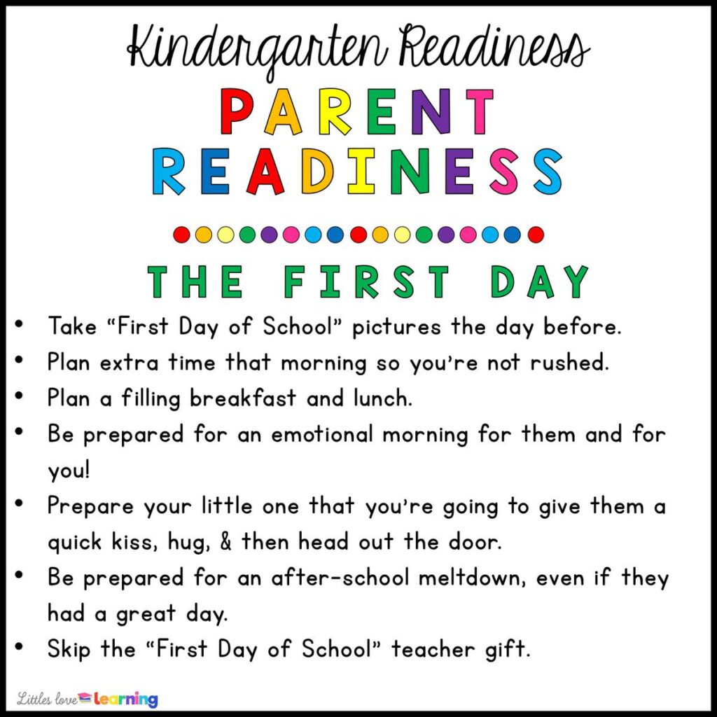 Parent Readiness Tips for Kindergarten Readiness: The First Day