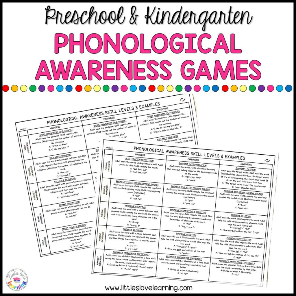 Phonological and phonemic awareness games for preschool and kindergarten students 