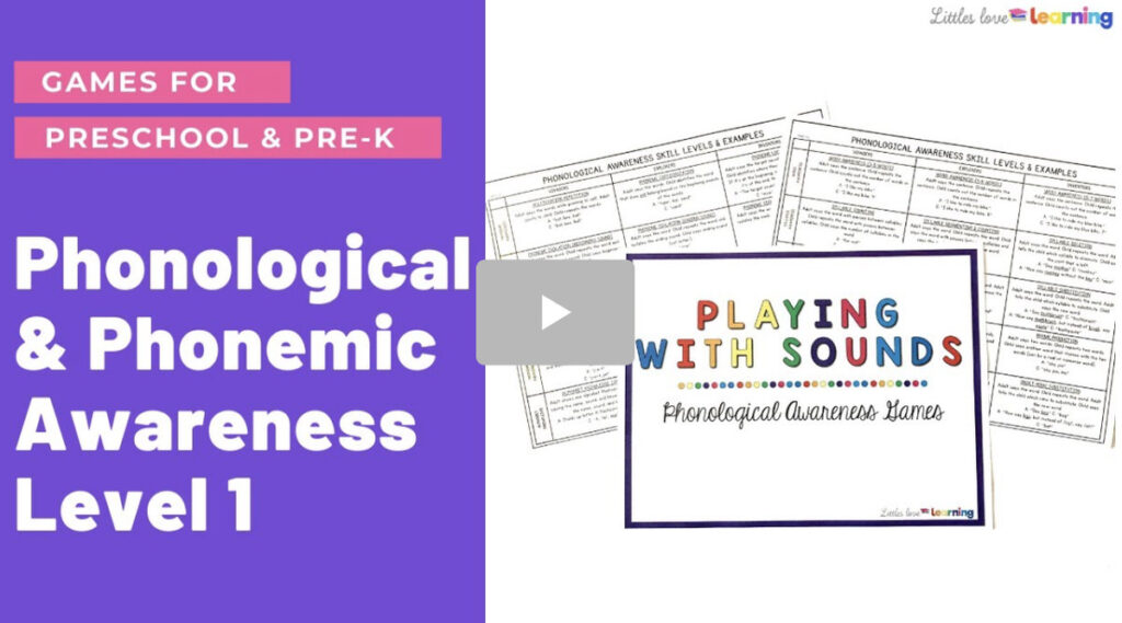 Level 1 Phonological and phonemic awareness games for preschool and kindergarten students 