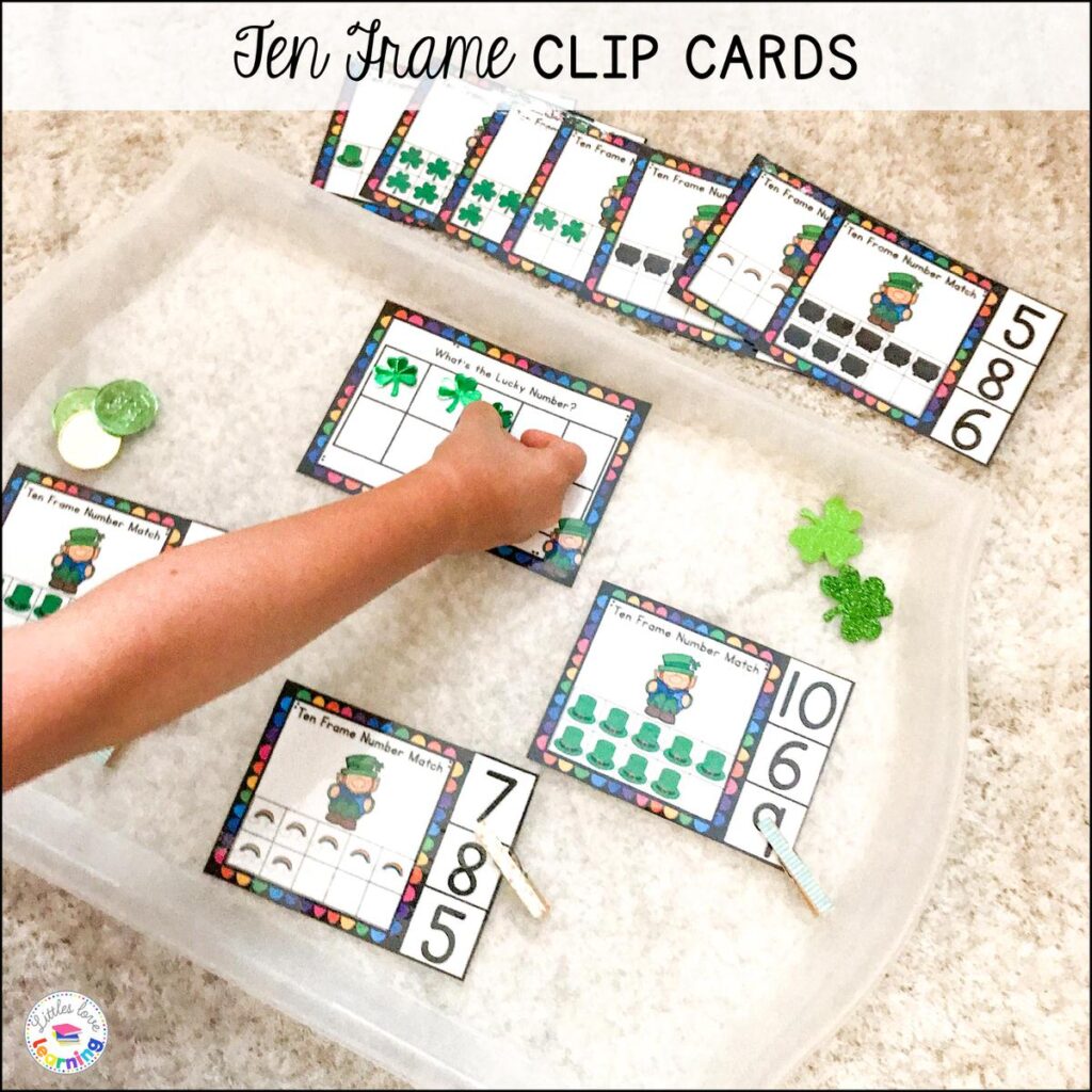 St. Patrick's Day ten frame clip cards for preschool and kindergarten 