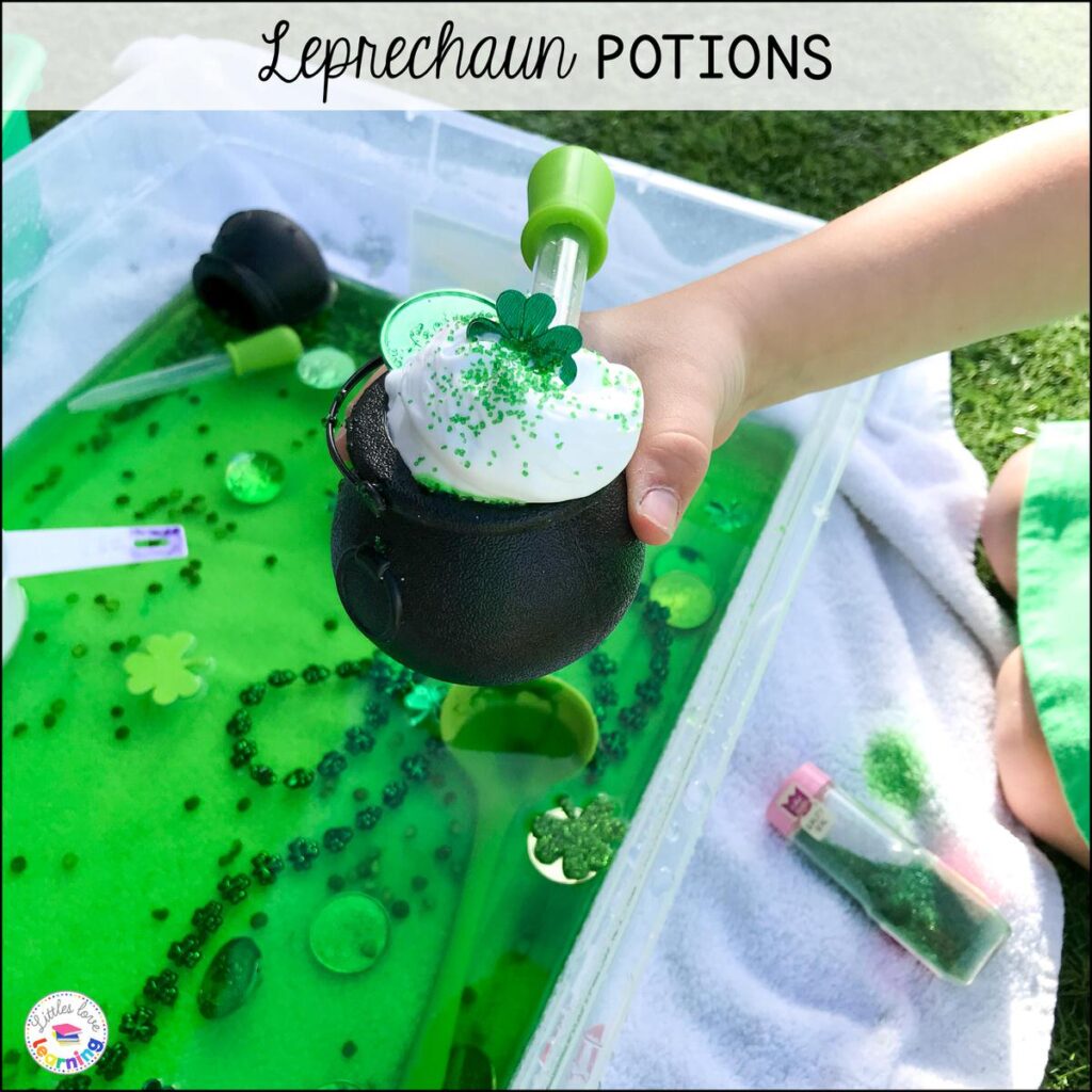 St. Patrick's Day leprechaun potions water play for preschool and kindergarten 