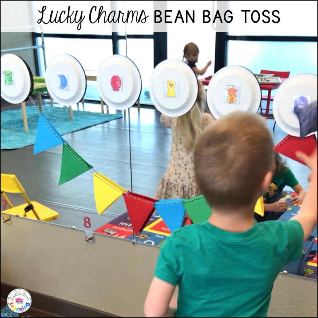 St. Patrick's Day Lucky Charms bean bag toss for preschool and kindergarten 