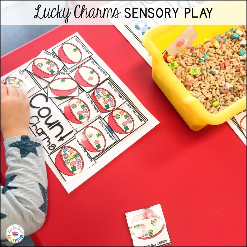 St. Patrick's Day Lucky Charms sensory play for preschool and kindergarten 