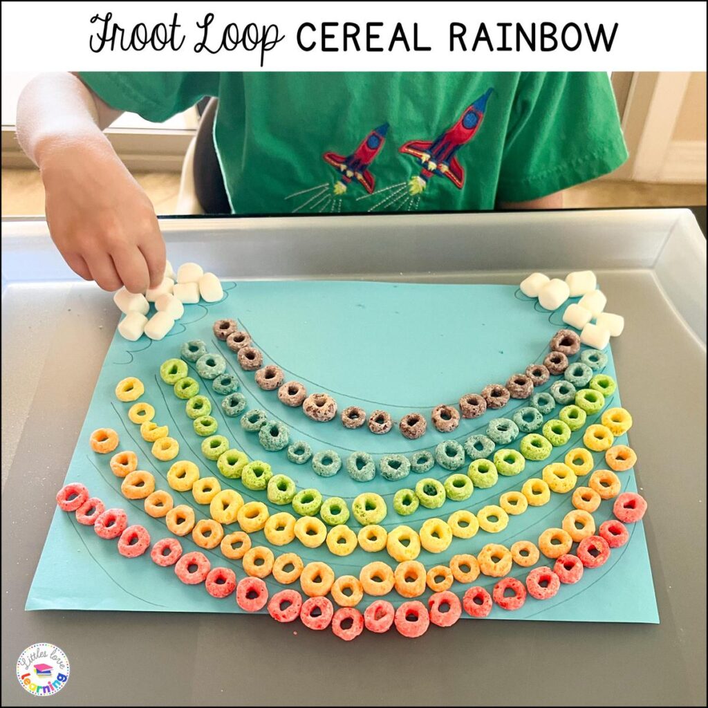 St. Patrick's Day cereal rainbow for preschool and kindergarten 