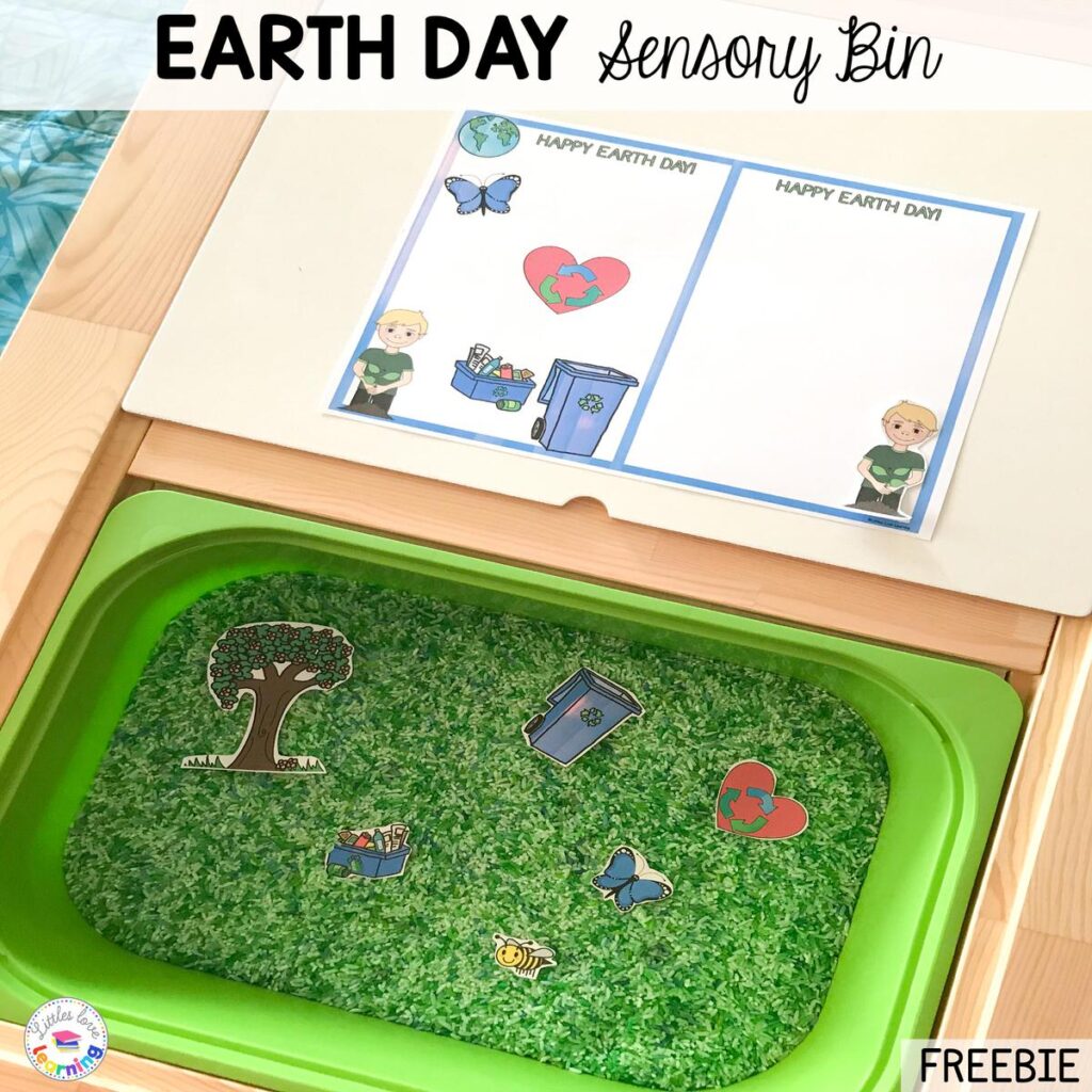 Earth Day sensory bin for preschool, pre-k, and kindergarten (includes free printable) 