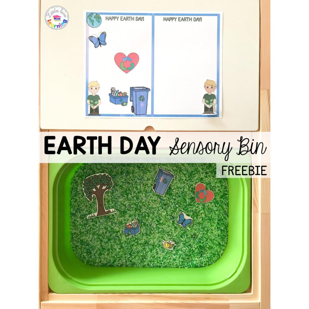 Earth Day sensory bin for preschool, pre-k, and kindergarten (includes free printable) 