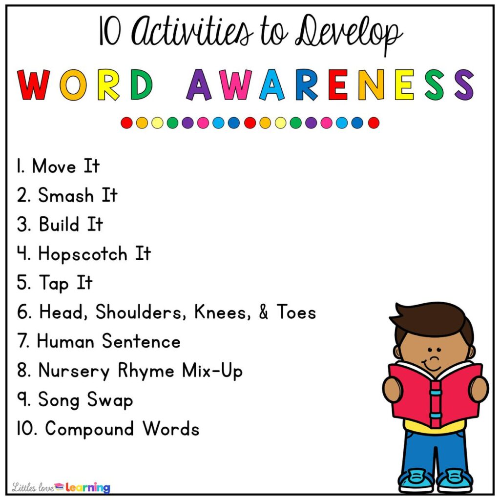 Word awareness activities for parents and teachers of preschool, pre-k, and kindergarten students. 