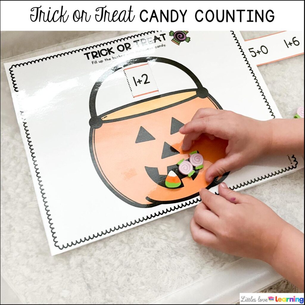 Halloween addition activity for preschool, pre-k, and kindergarten 
