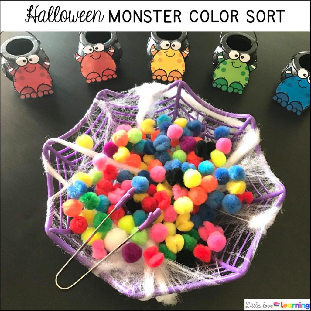 Halloween color sorting activity for preschool, pre-k, and kindergarten 