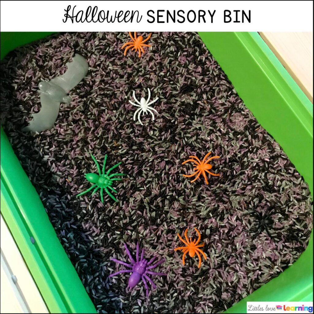 Halloween sensory bin for preschool, pre-k, and kindergarten 