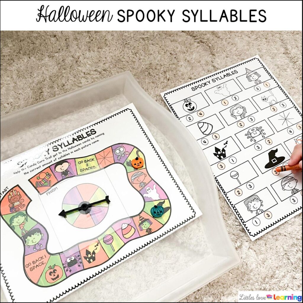 Halloween syllables activity for preschool, pre-k, and kindergarten 