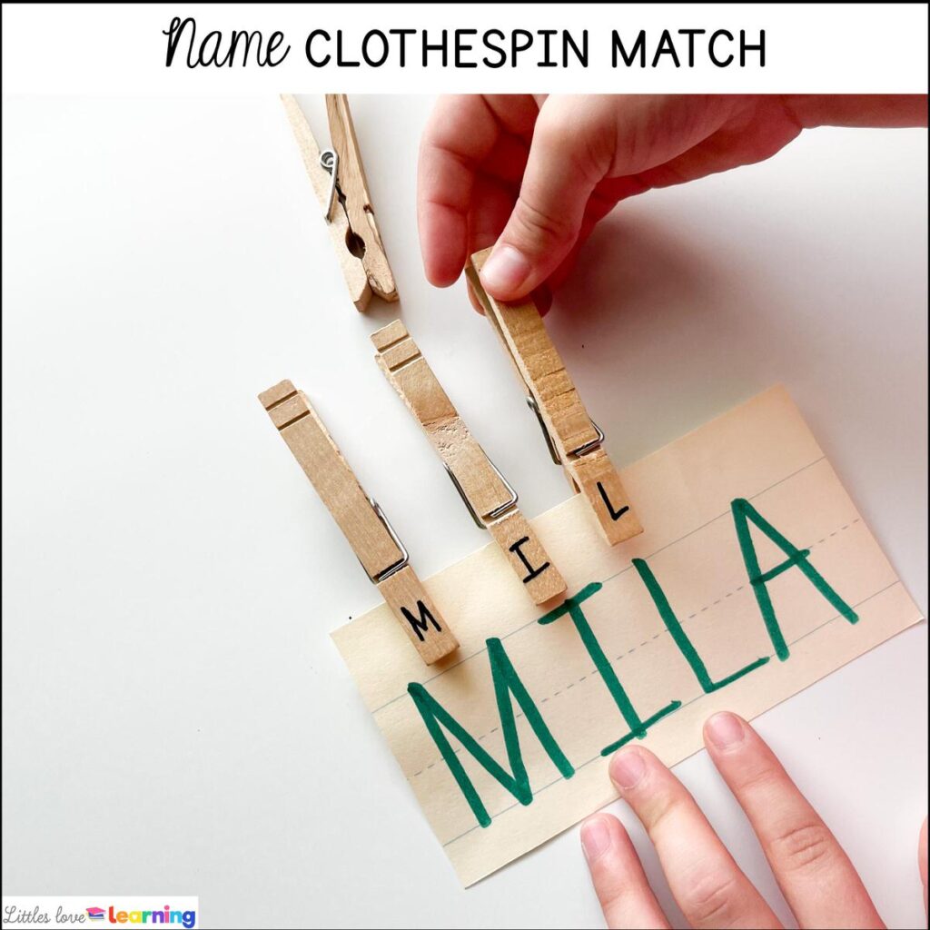 Name clothespin match for preschool, pre-k, and kindergarten 