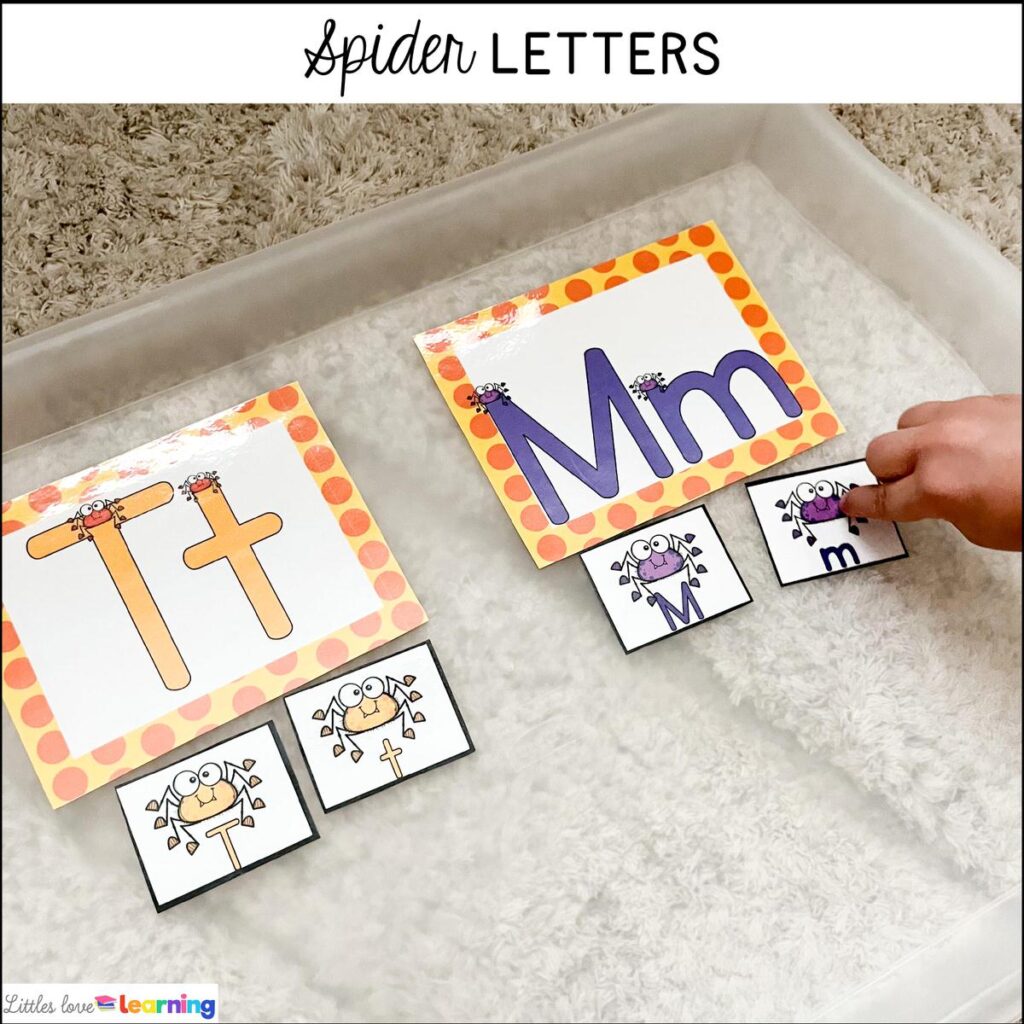 Nocturnal Animals spider letters for preschool, pre-k, and kindergarten 