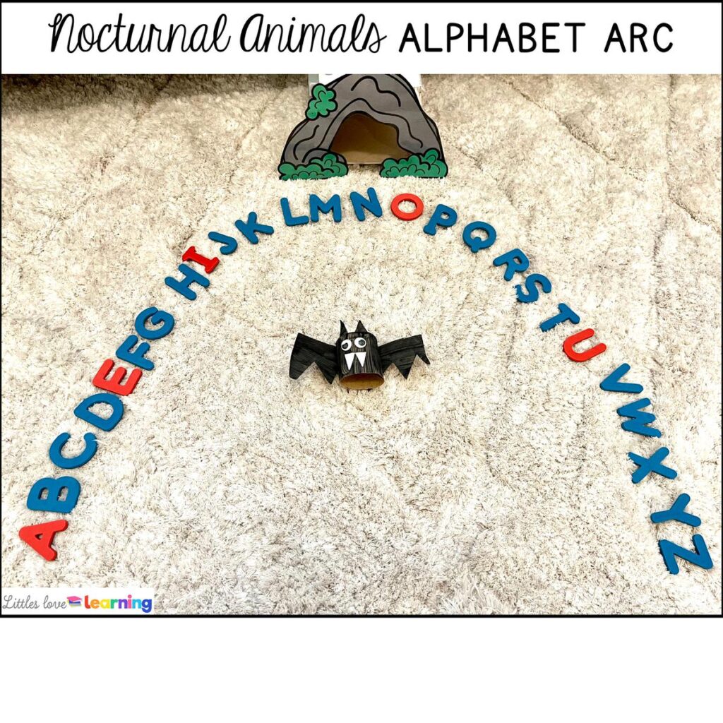 Nocturnal animals alphabet arc for preschool, pre-k, and kindergarten 