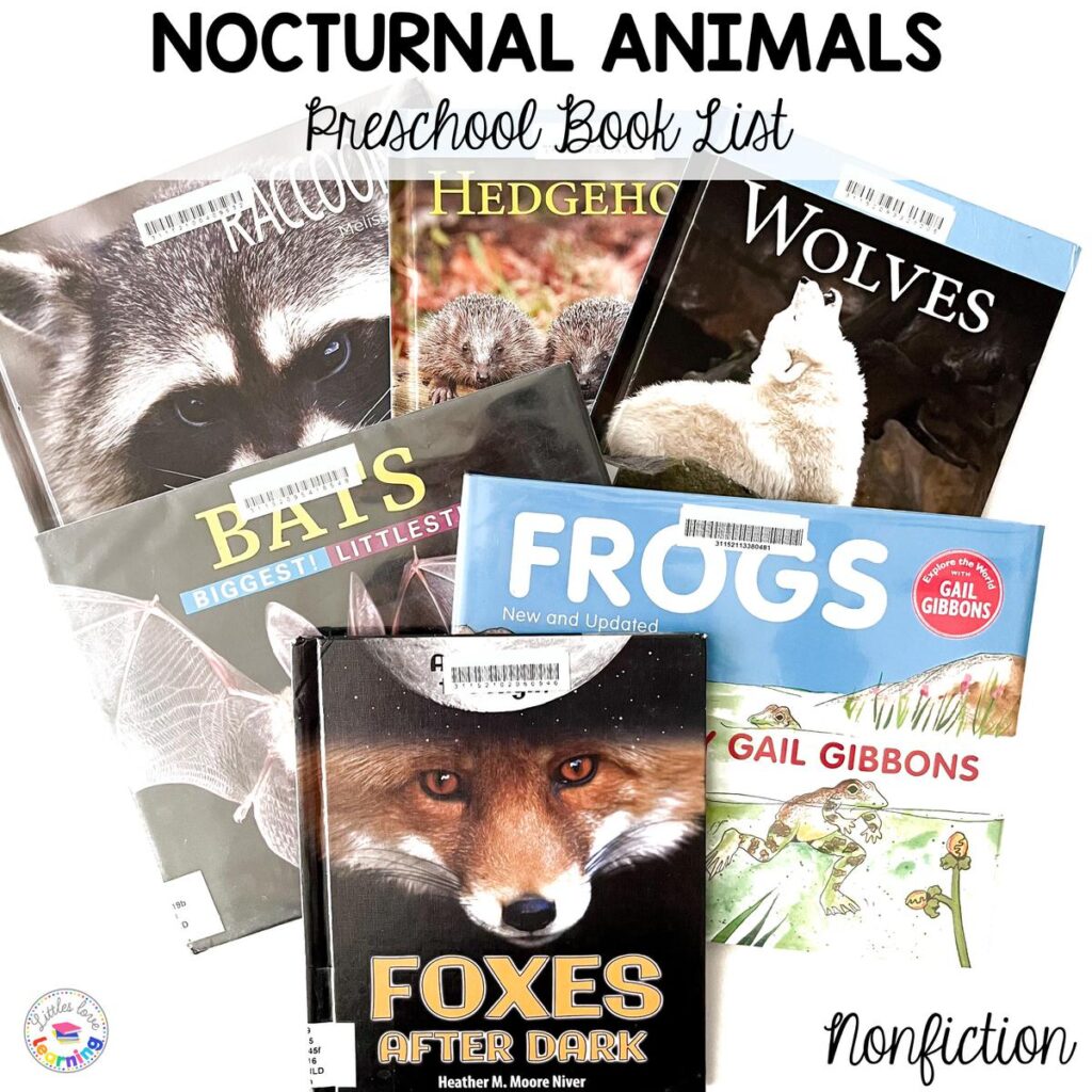 Nocturnal animals books for preschool, pre-k, and kindergarten 