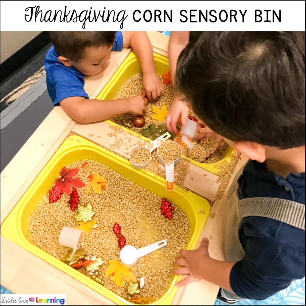 Kindergarten, Pre-K, and Preschool Thanksgiving Corn Sensory Bin