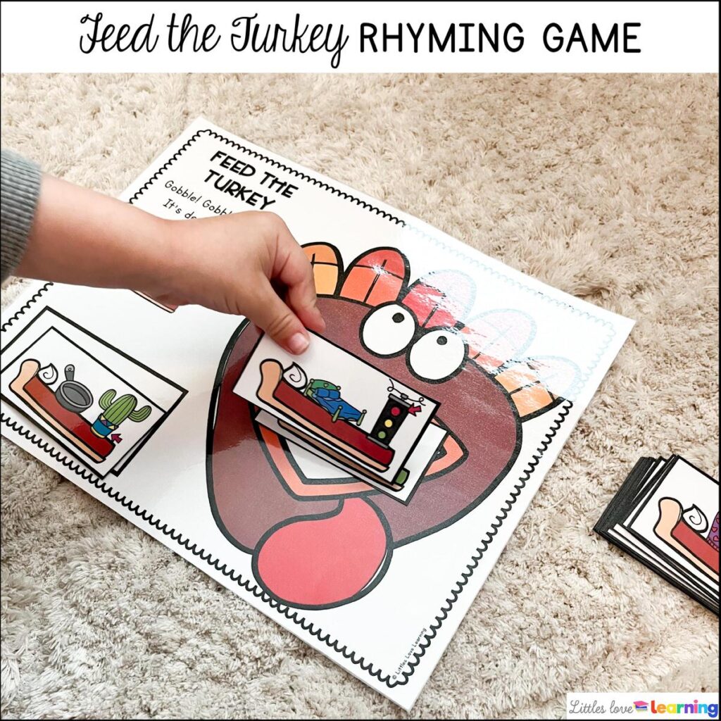 Kindergarten, Pre-K, and Preschool Thanksgiving Feed the Turkey Rhyming Game