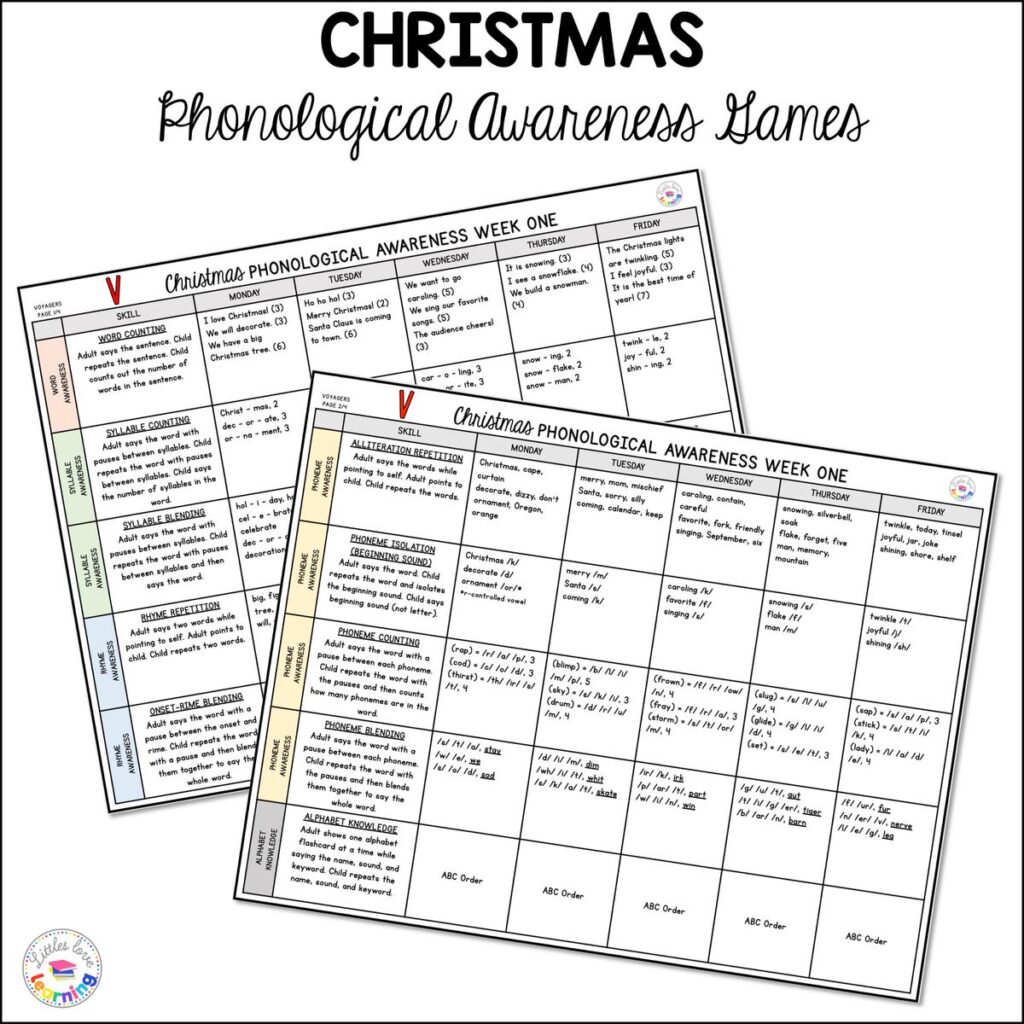 Christmas phonological awareness games for preschool, pre-k, and kindergarten 
