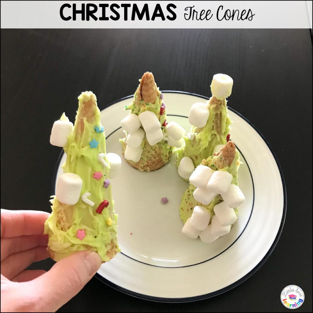 Christmas tree ice cream cones for preschool, pre-k, kindergarten