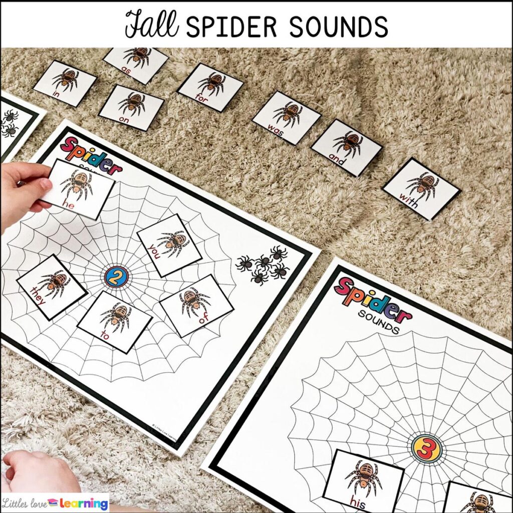 Fall spider sounds activity for preschool, pre-k, and kindergarten 