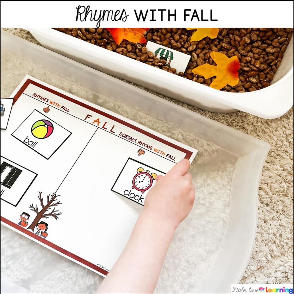Fall rhyming activity for preschool, pre-k, and kindergarten 