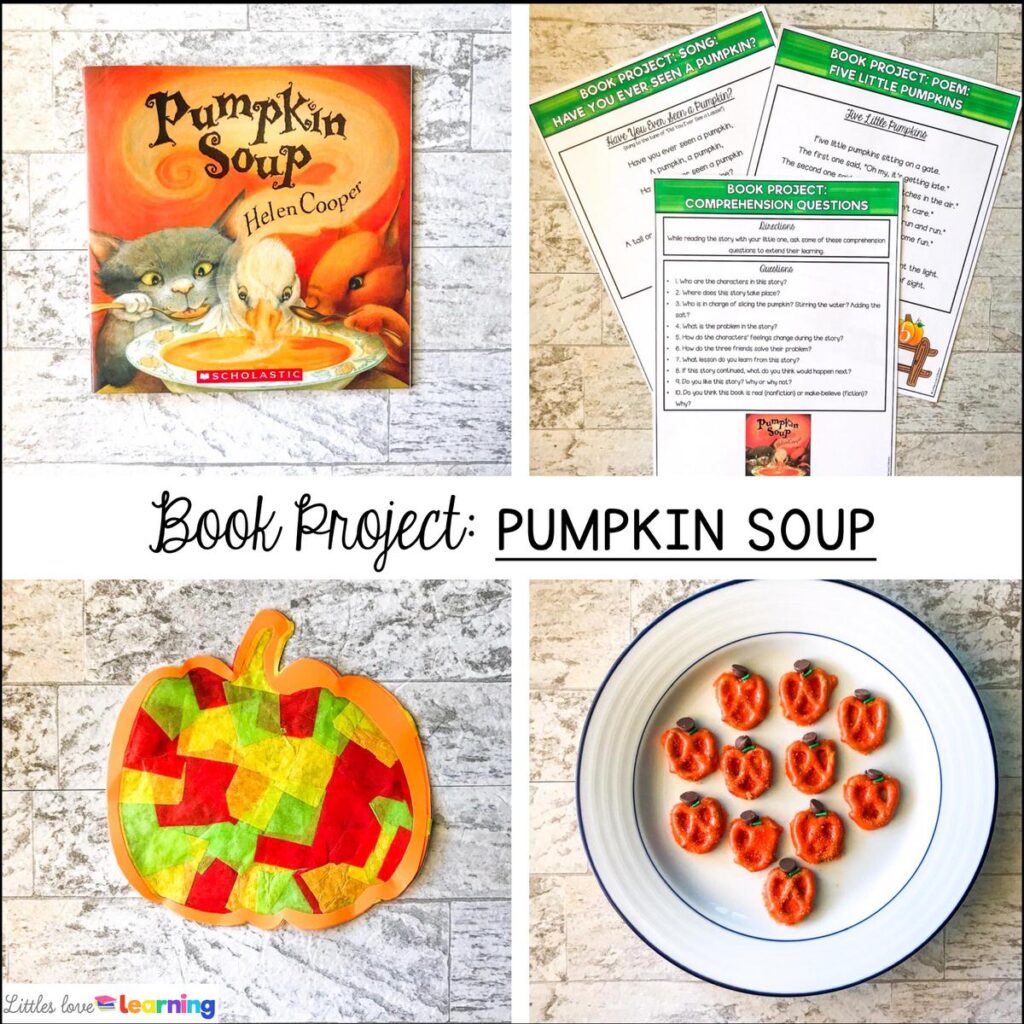 Fall activities based on the book Pumpkin Soup for preschool, pre-k, and kindergarten 