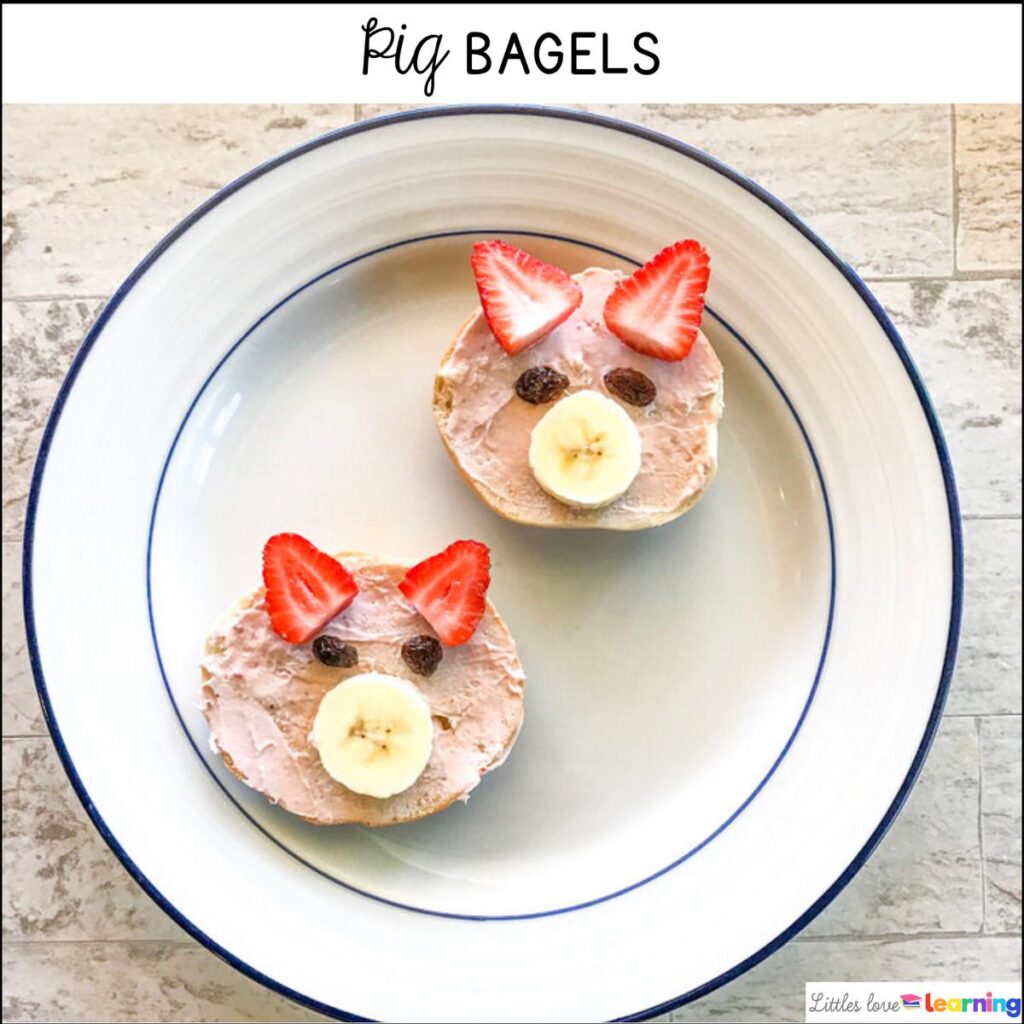 Fall pig bagels snack for preschool, pre-k, and kindergarten 