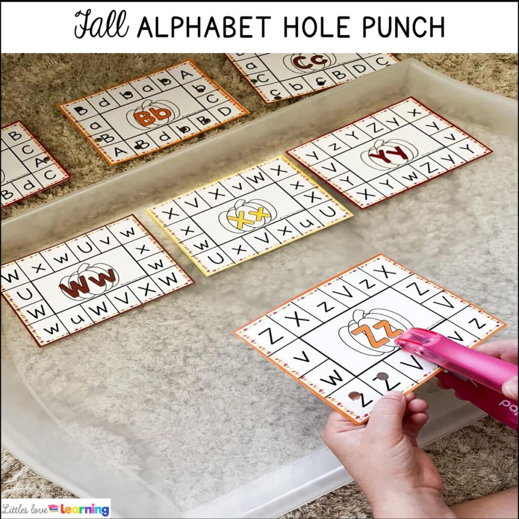Fall alphabet hole punch for preschool, pre-k, and kindergarten 