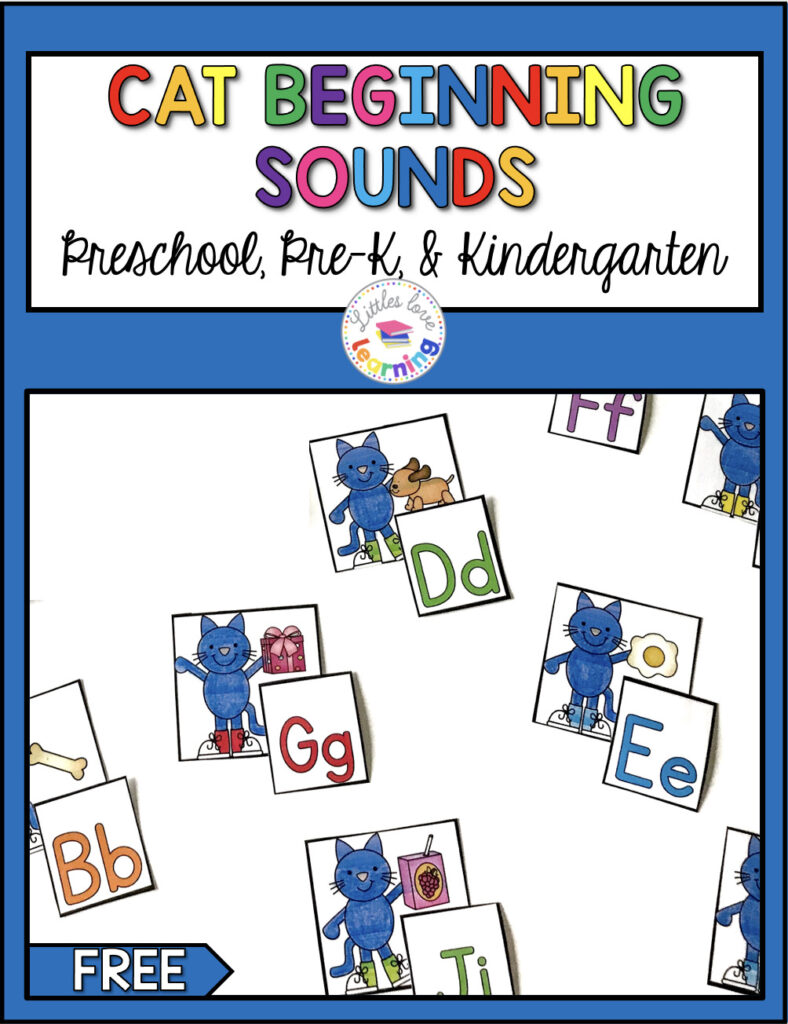 FREE beginning sounds printable for Pete the Cat for preschool, pre-k, and kindergarten 