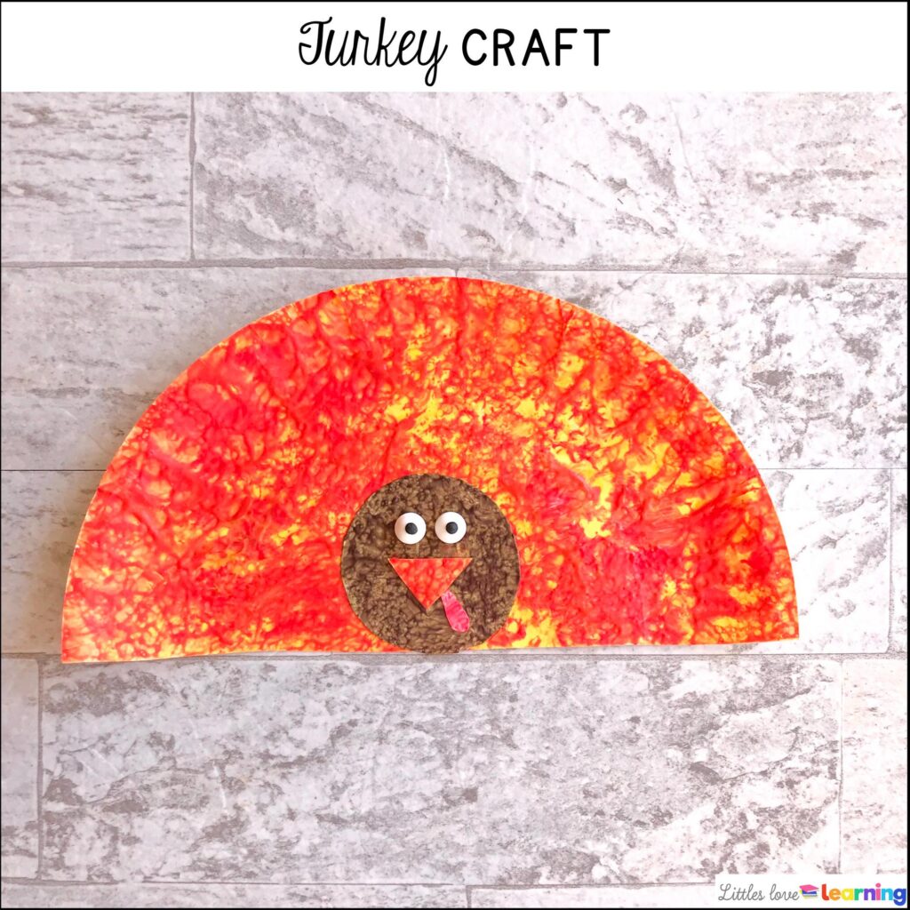 Turkey Craft inspired by the book 10 Fat Turkeys for preschool, pre-k, and kindergarten 