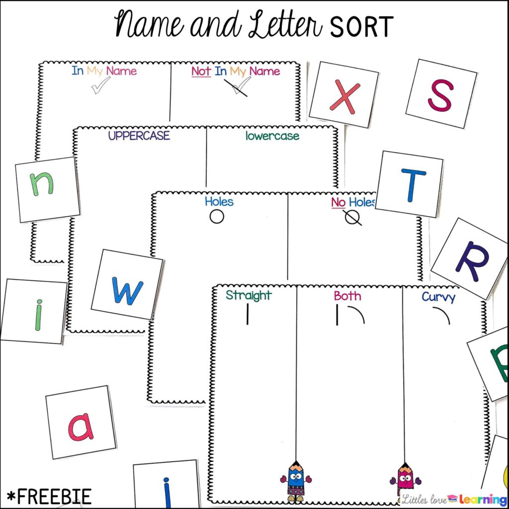 Free Name and letter sort inspired by the book Chrysanthemum for preschool, pre-k, and kindergarten