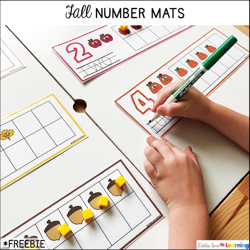 Free Fall Number Mats inspired by Harvest Party for preschool, pre-k, and kindergarten