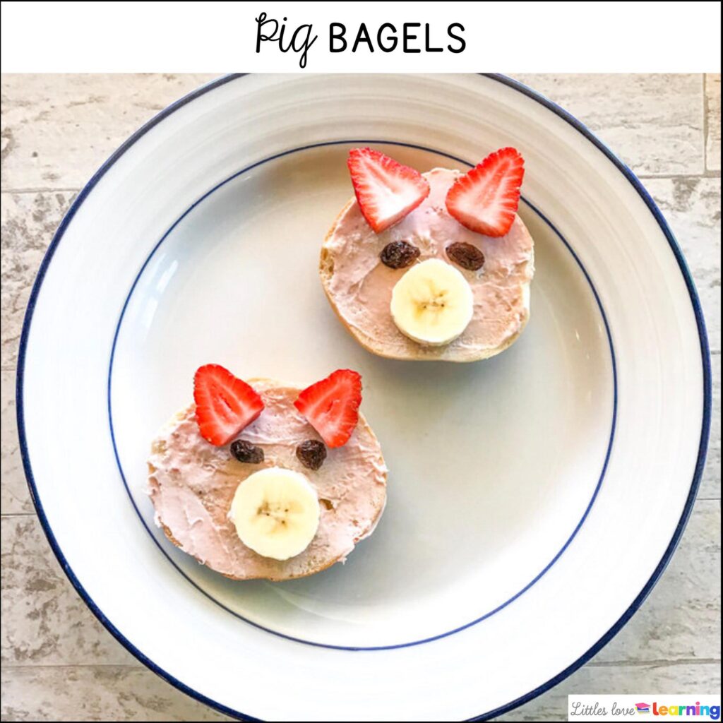 Pig bagels inspired by Harvest Party for preschool, pre-k, and kindergarten