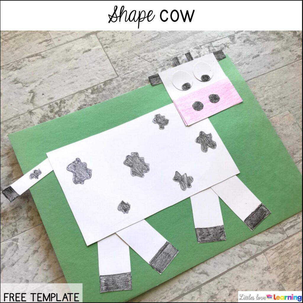 Shape Cow inspired by Harvest Party for preschool, pre-k, and kindergarten