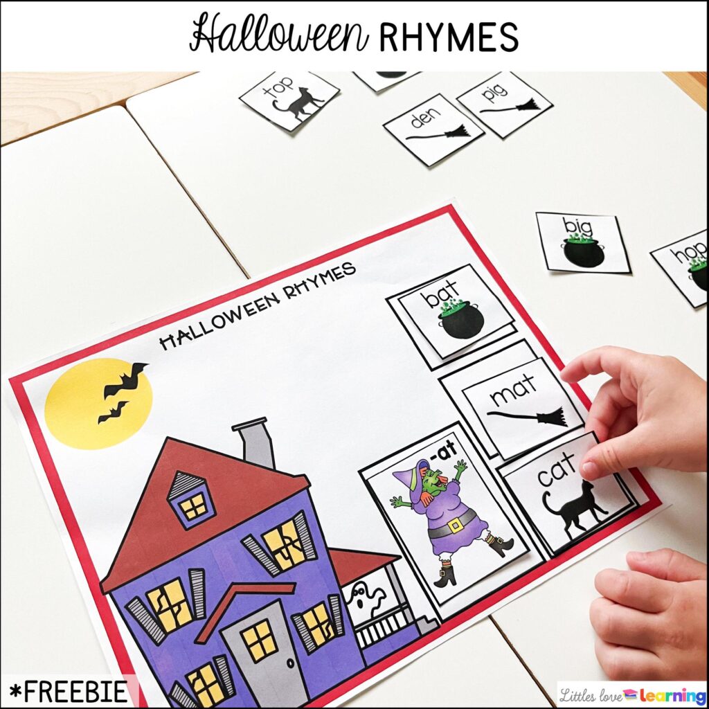 Free Halloween Rhymes printable inspired by the book Room on the Broom, designed for preschool, pre-k, and kindergarten 