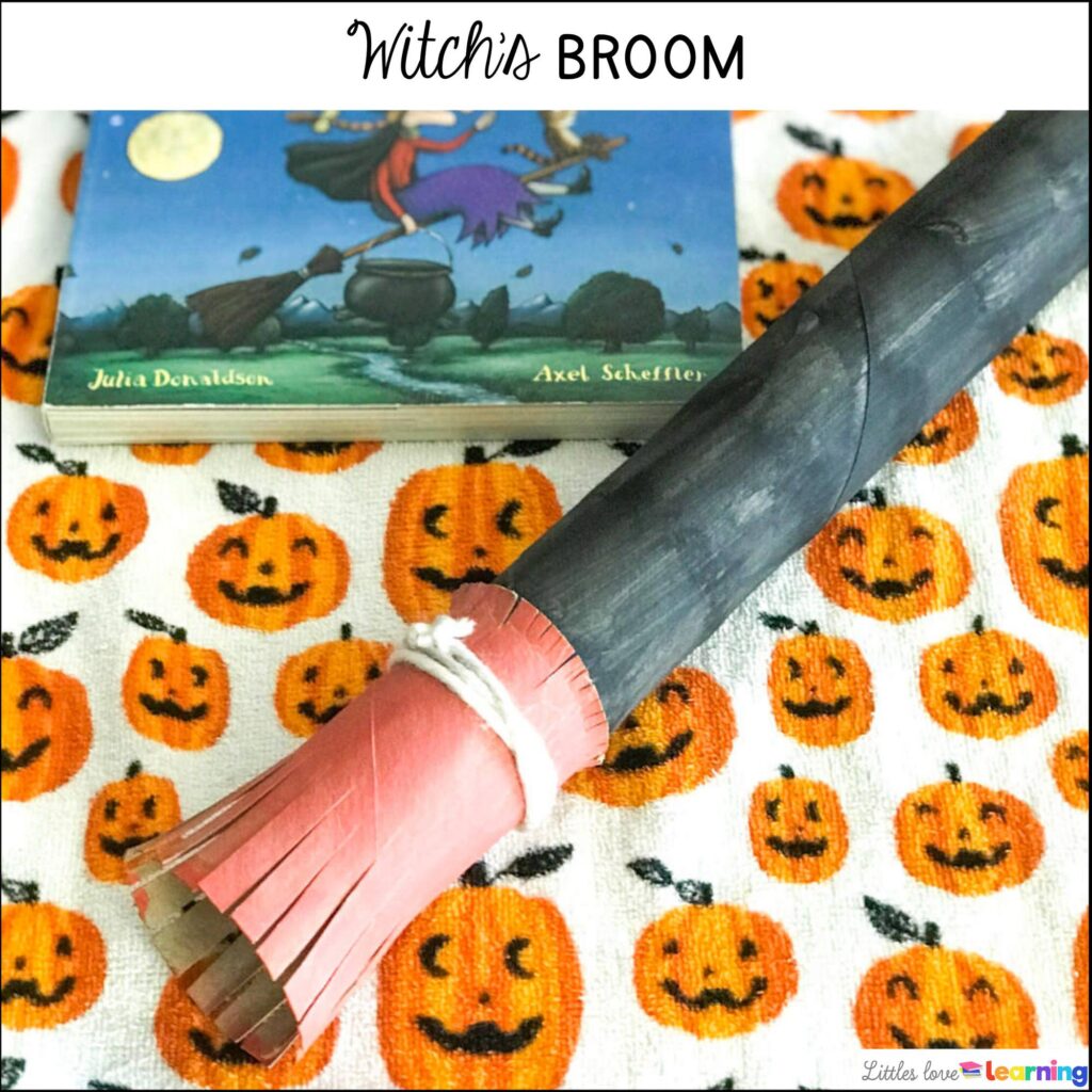 Witch's Broom craft inspired by the book Room on the Broom, designed for preschool, pre-k, and kindergarten 