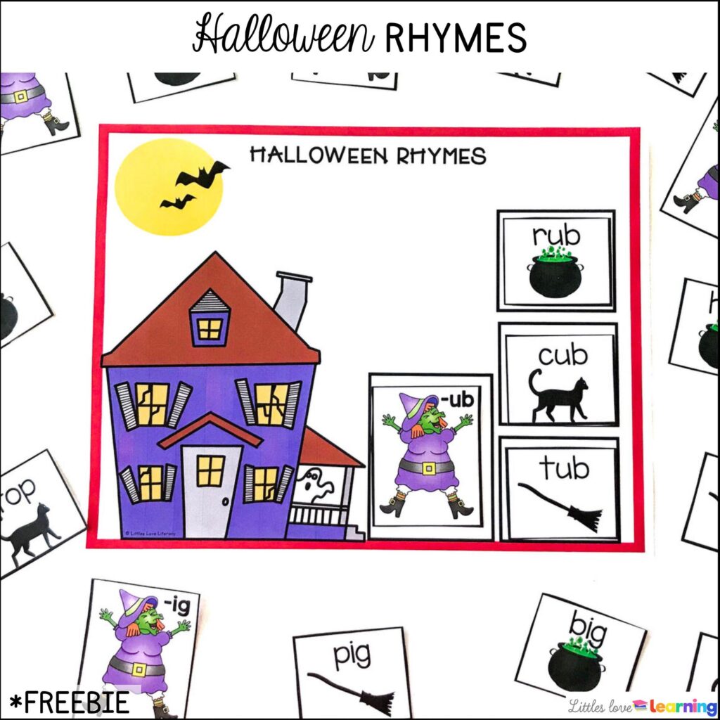 Free Halloween Rhymes printable inspired by the book Room on the Broom, designed for preschool, pre-k, and kindergarten 