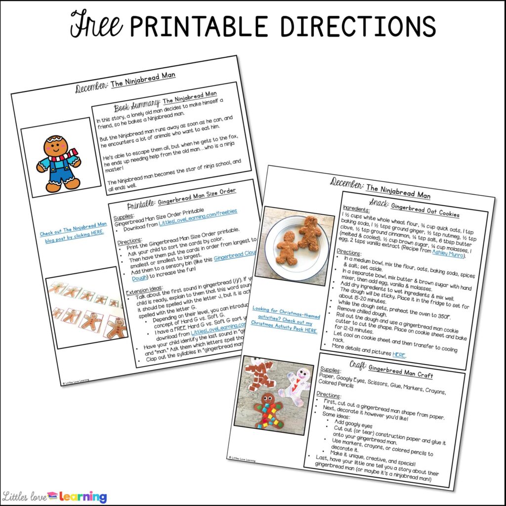 Free Printable directions for The Ninjabread Man activities inspired by the fairy tale, designed for preschool, pre-k, and kindergarten, also includes 11 other books as part of the Storytime Club 