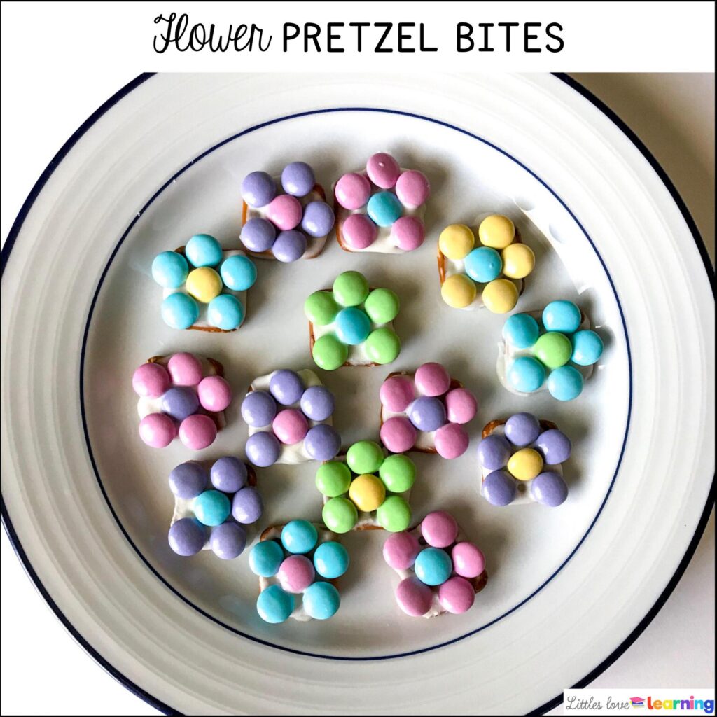 The Tiny Seed flower pretzel bites for preschool, pre-k, and kindergarten inspired by Eric Carle's spring book