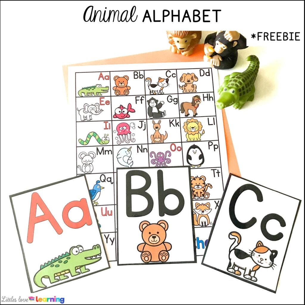 FREE Animal Alphabet Chart and Cards for preschool, pre-k, kindergarten